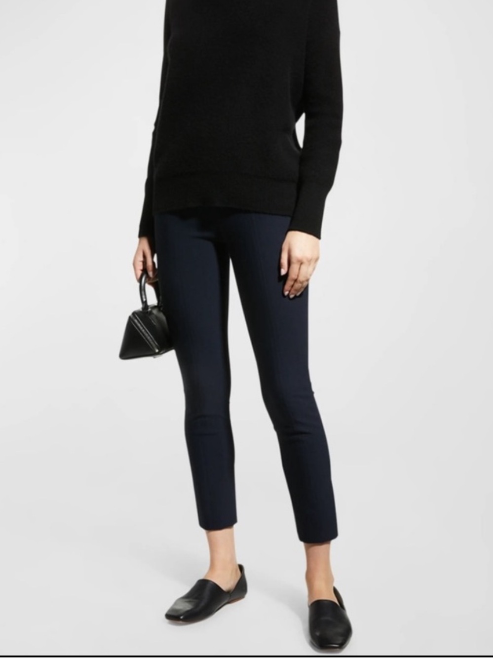 Vince Italian Cropped Ponte Legging Front Stitch Seam Coastal Blue Zipper Slits